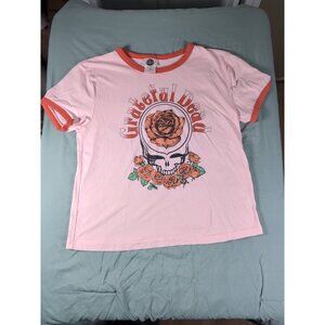Greatful Dead T-Shirt Top Women's M Pink Red Rose Floral Graphic Outfit Cotton